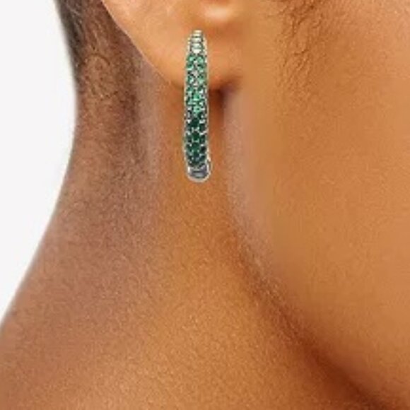 VERA WANG Rocker Chic Gunmetal Green Ombre Crystal Front Facing Hoop Earrings - Picture 2 of 2